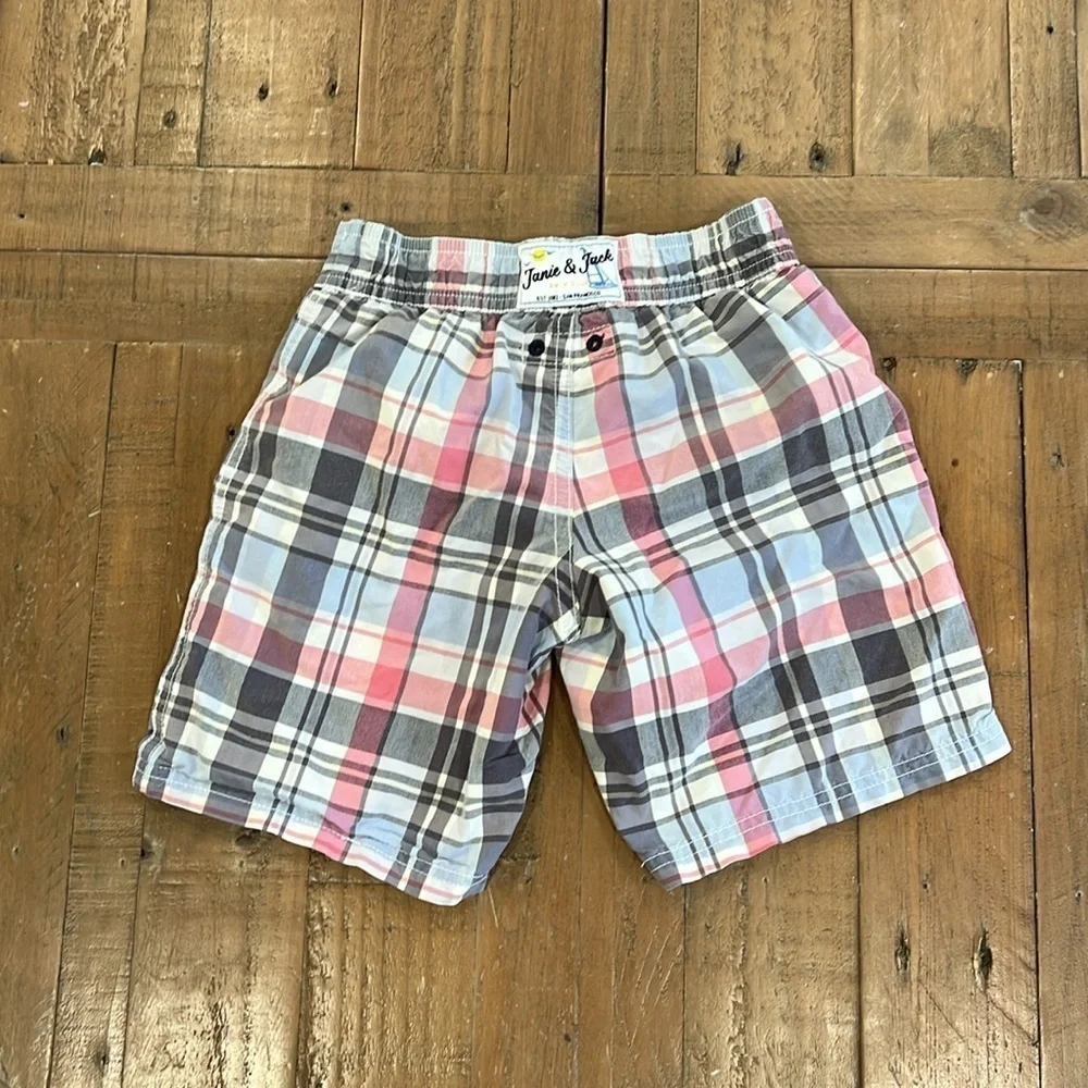 Janie and jack washed plaid swim trunks